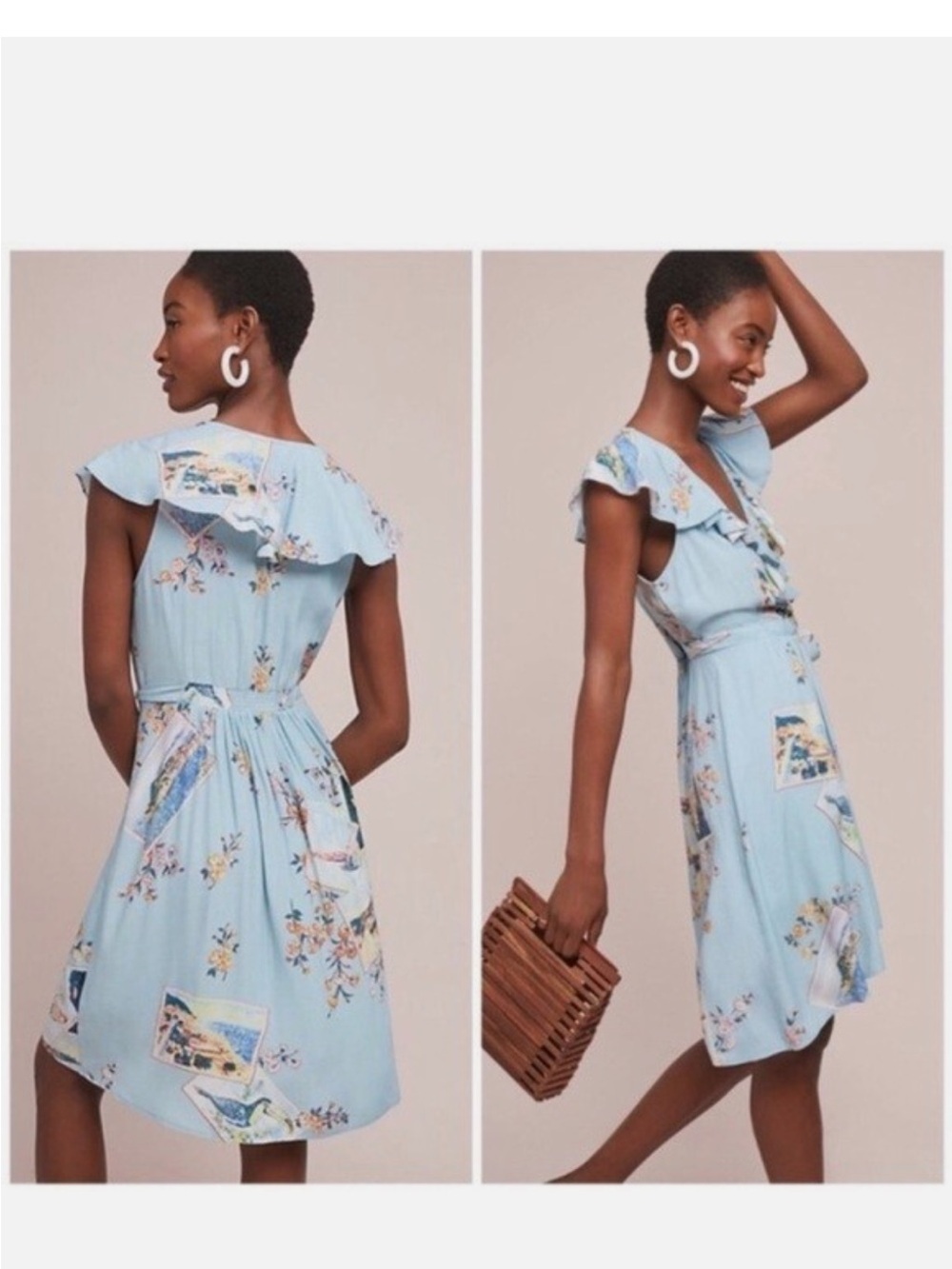 Maeve Anthropologie Rosalia Wrap Dress Ruffled sleeveless bird print - Picture 11 of 11